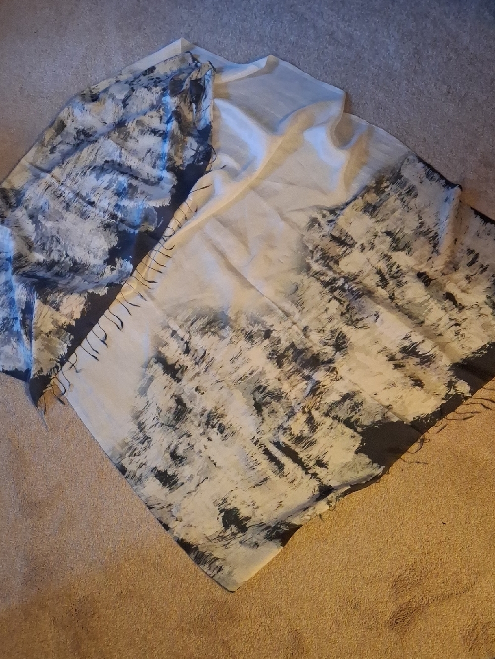 Paisley Road Silk Abstract Print Black & Cream Scarf